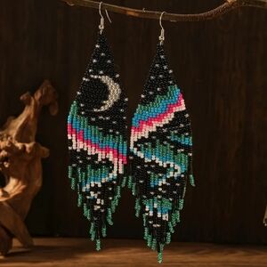 Handcrafted Beaded Earrings - Black, Blue, Pink, Green